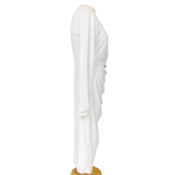 Dress The Population NWT Emilia Long Sleeve Ruched Dress in White Sequins Size M - Picture 10 of 17